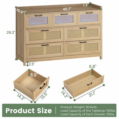 AOGLLATI Dresser Beige / Bohemian AOGLLATI Natural Rattan Dresser with Led Light