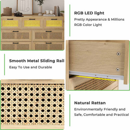 AOGLLATI Dresser Beige / Bohemian AOGLLATI Natural Rattan Dresser with Led Light