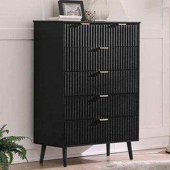 AOGLLATI Dresser Black / Engineered Wood / Mid-Century Modern 43.1" Wood Tall Dresser 6 Drawers