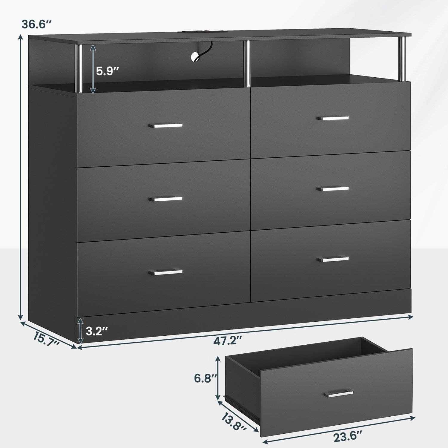 AOGLLATI Dresser Black / Engineered Wood / Modern AOGLLATI Dresser for Bedroom with 6 Drawers Black