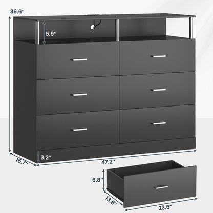 AOGLLATI Dresser Black / Engineered Wood / Modern AOGLLATI Dresser for Bedroom with 6 Drawers Black