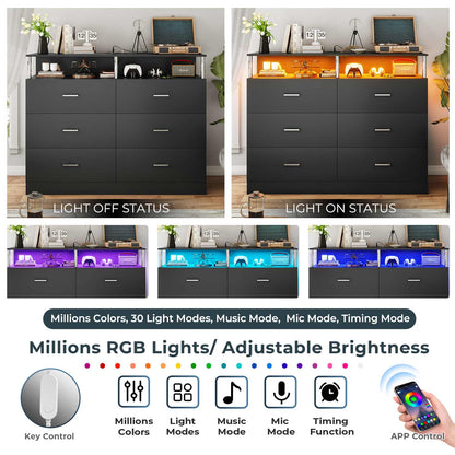 AOGLLATI Dresser Black / Engineered Wood / Modern AOGLLATI Dresser for Bedroom with 6 Drawers Black