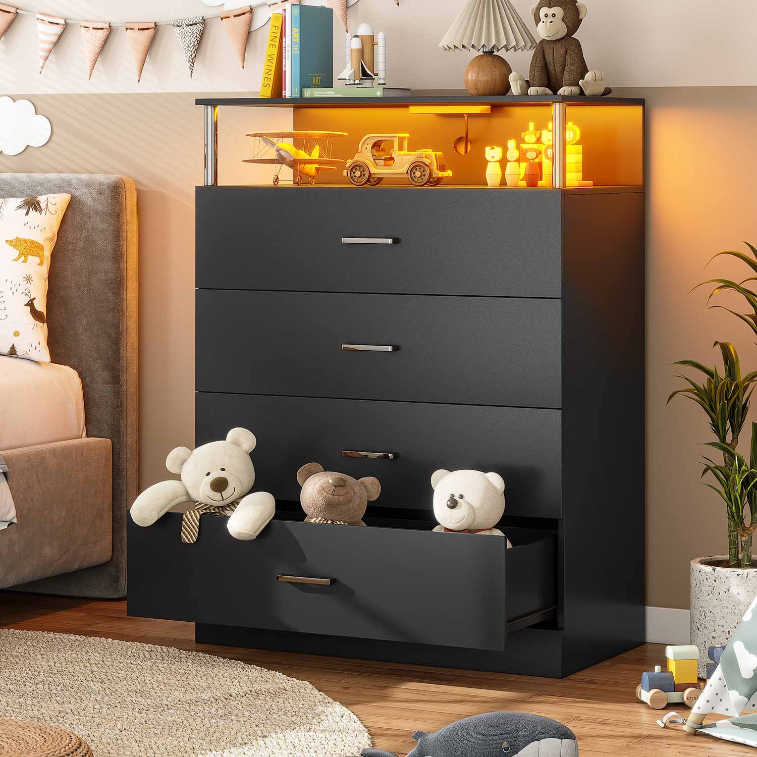 AOGLLATI Dresser Black / Engineered Wood / Modern AOGLLATI Dresser for Bedroom with Column Design Black