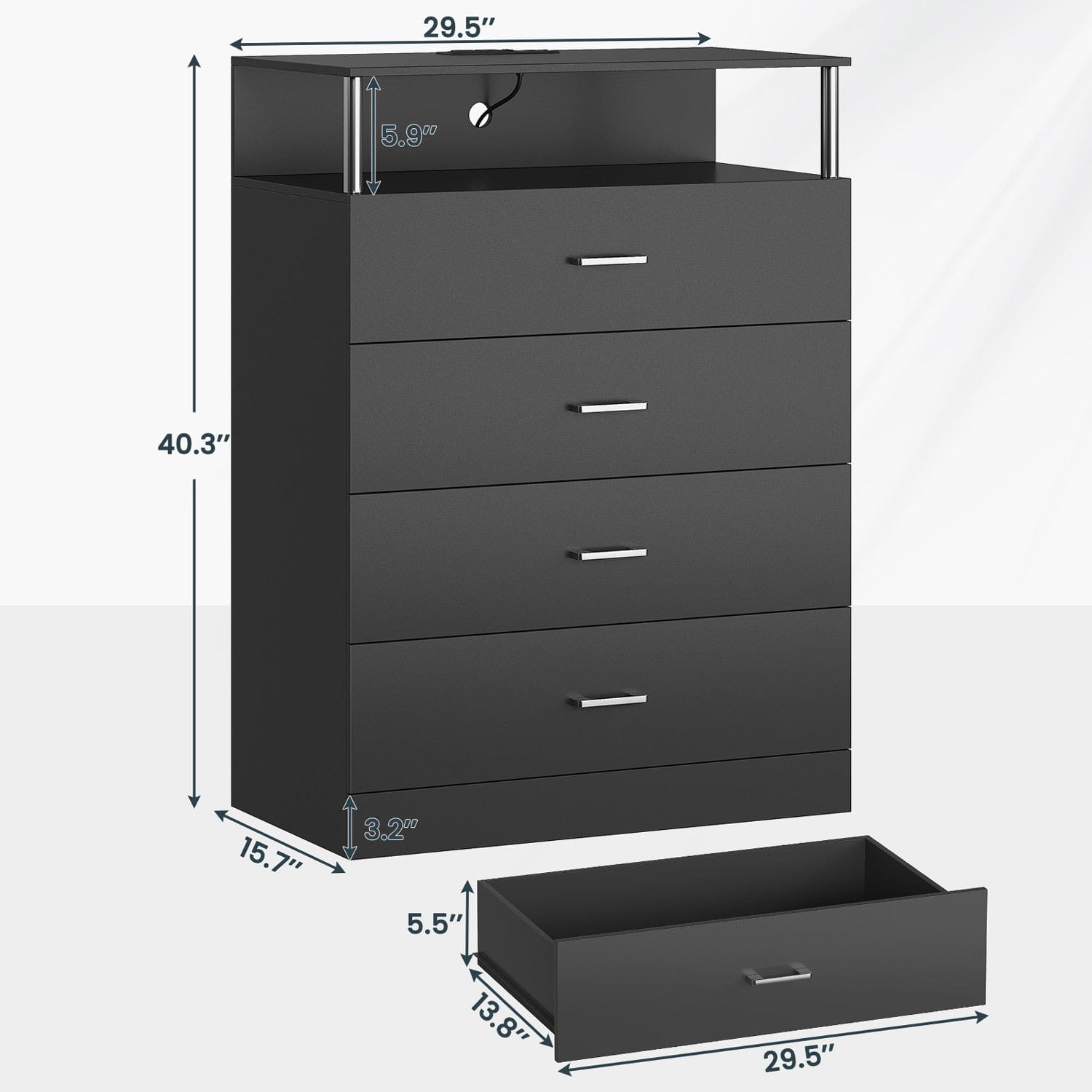 AOGLLATI Dresser Black / Engineered Wood / Modern AOGLLATI Dresser for Bedroom with Column Design Black