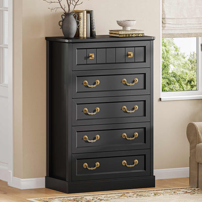 AOGLLATI Dresser Black / Engineered Wood / Modern AOGLLATI Farmhouse Storage Dresser with 5-Drawer Black