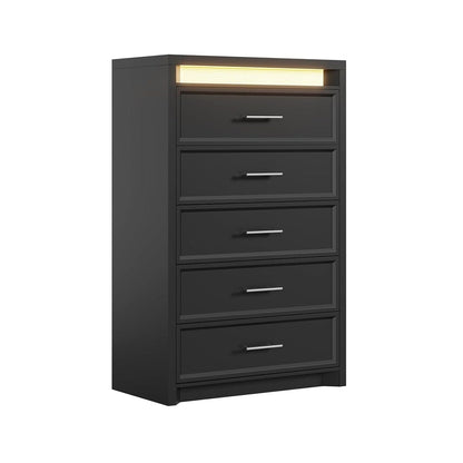 AOGLLATI Dresser Black / Engineered Wood / Modern Black Tall Dresser with Lightbox