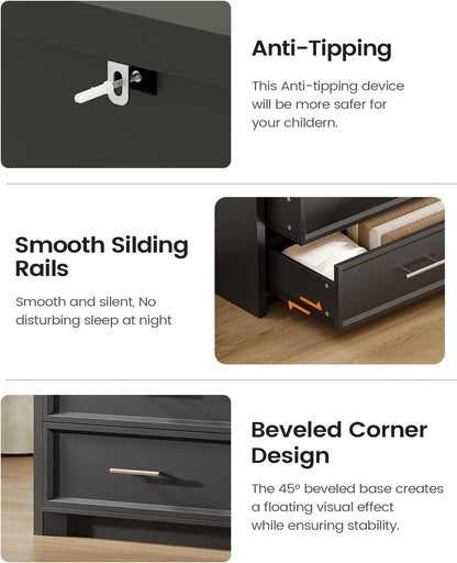 AOGLLATI Dresser Black / Engineered Wood / Modern Black Tall Dresser with Lightbox