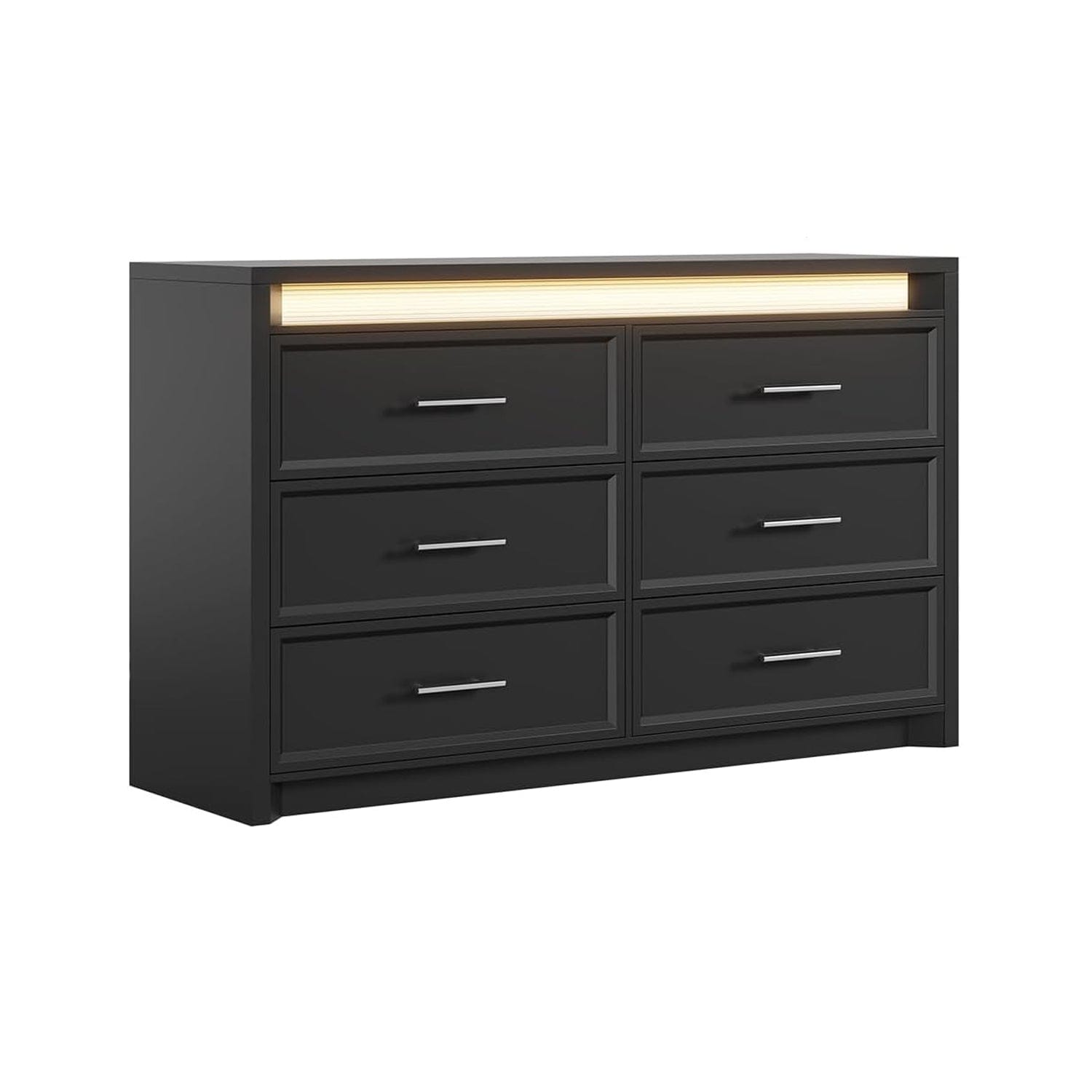 AOGLLATI Dresser Black / Engineered Wood / Modern Black Wide Dresser with Lightbox