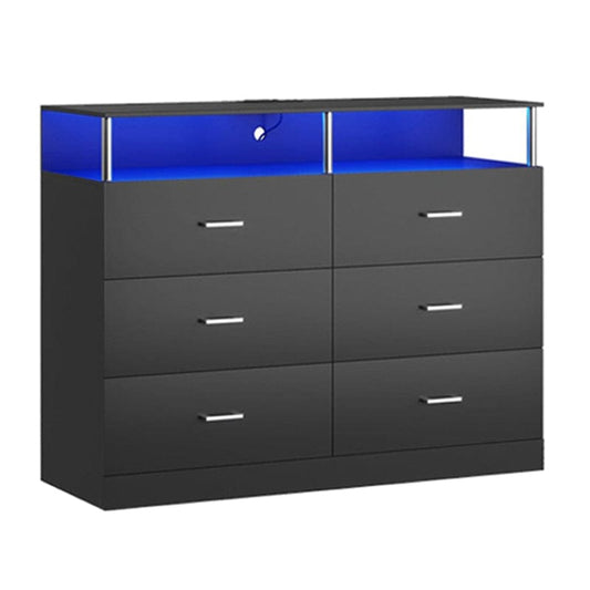 AOGLLATI Dresser Black / Engineered Wood / Modern AOGLLATI Dresser for Bedroom with 6 Drawers Black