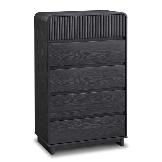 AOGLLATI Dresser Black / Engineered Wood / Modern Mid Century Modern 5-Drawer Dresser Black