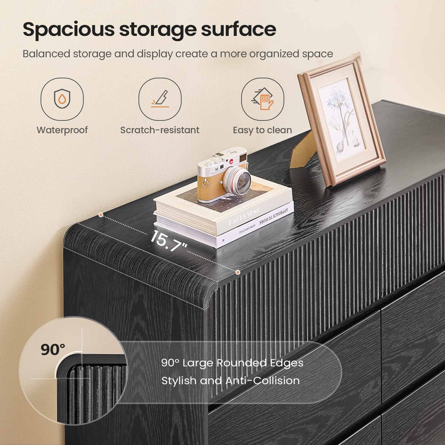 AOGLLATI Dresser Black / Engineered Wood / Modern Mid Century Modern 5-Drawer Dresser Black