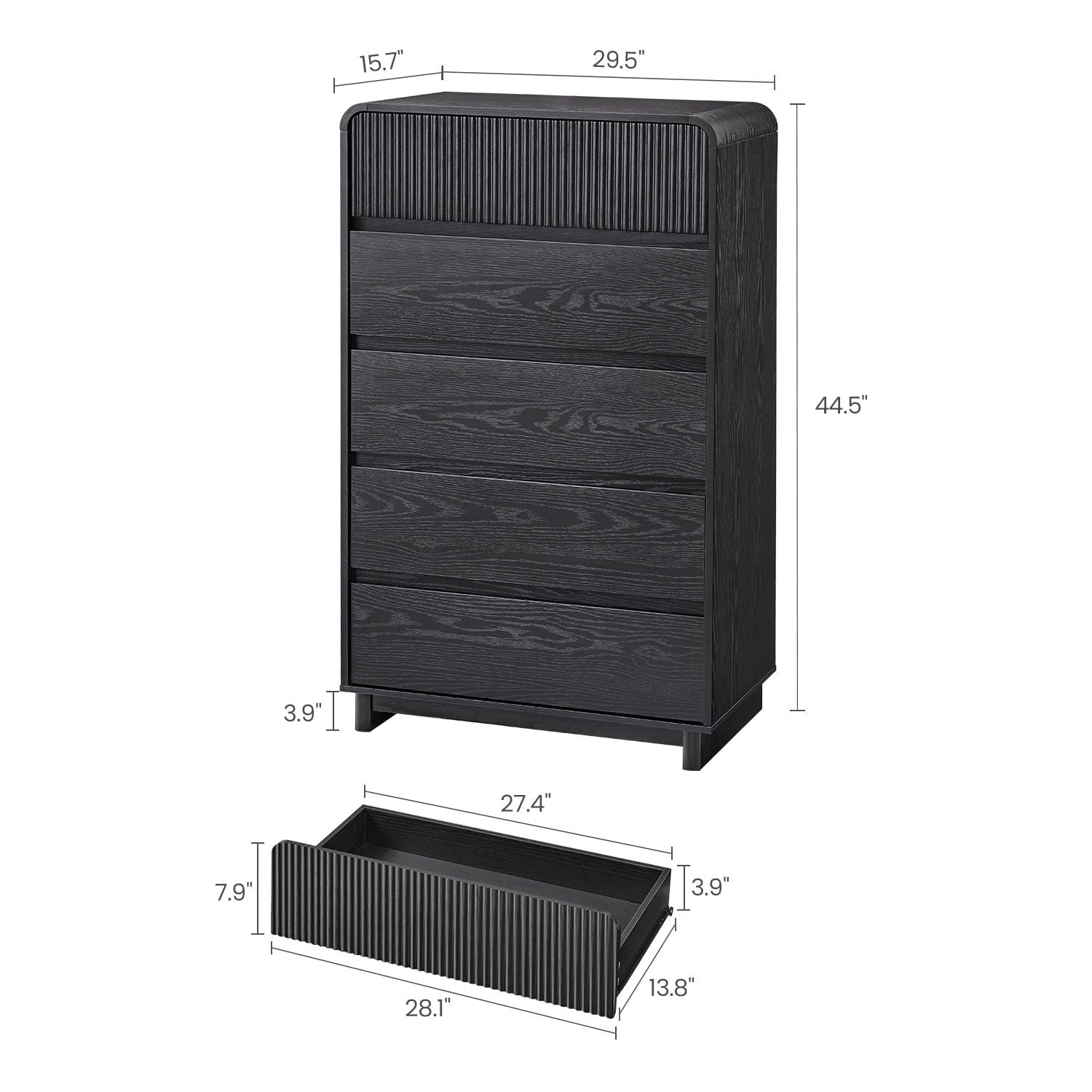 AOGLLATI Dresser Black / Engineered Wood / Modern Mid Century Modern 5-Drawer Dresser Black