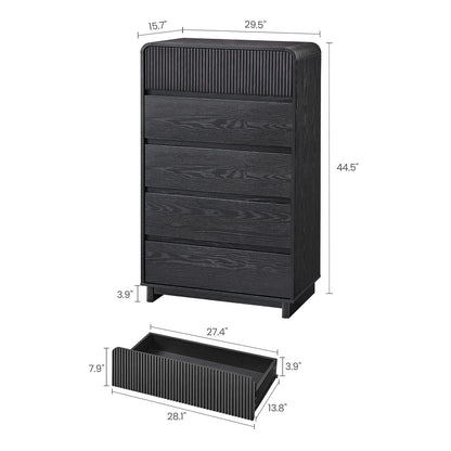 AOGLLATI Dresser Black / Engineered Wood / Modern Mid Century Modern 5-Drawer Dresser Black