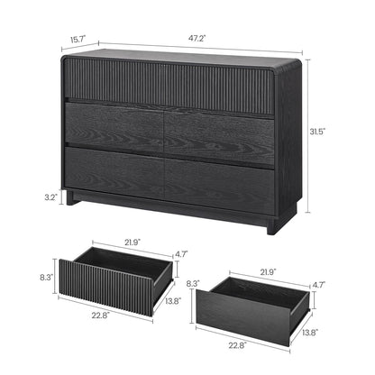 AOGLLATI Dresser Black / Engineered Wood / Modern Mid Century Modern 6-Drawer Dresser Black