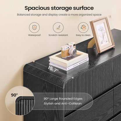 AOGLLATI Dresser Black / Engineered Wood / Modern Mid Century Modern 6-Drawer Dresser Black