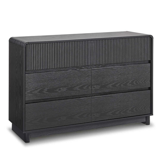AOGLLATI Dresser Black / Engineered Wood / Modern Mid Century Modern 6-Drawer Dresser Black