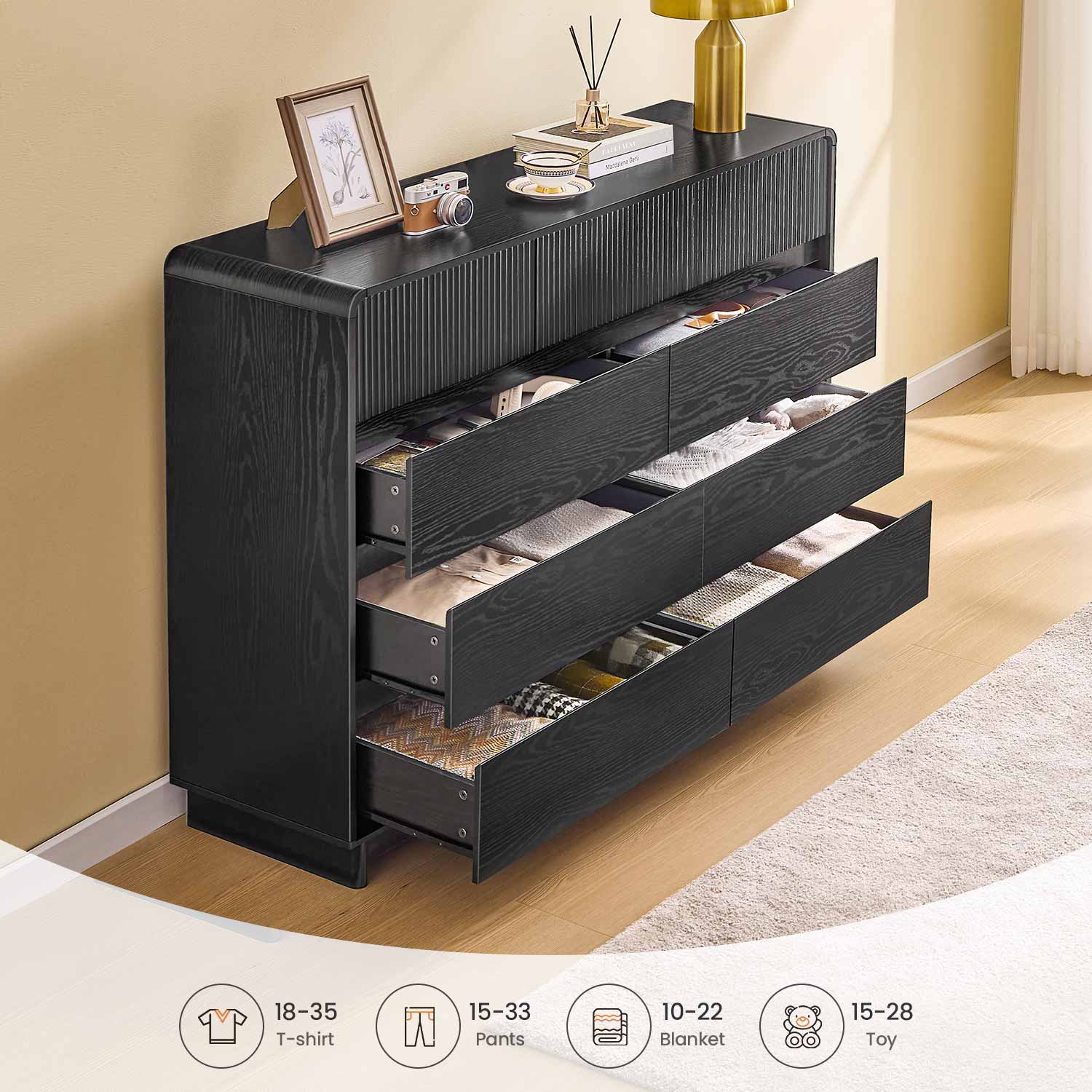 AOGLLATI Dresser Black / Engineered Wood / Modern Mid Century Modern 9-Drawer Dresser Black