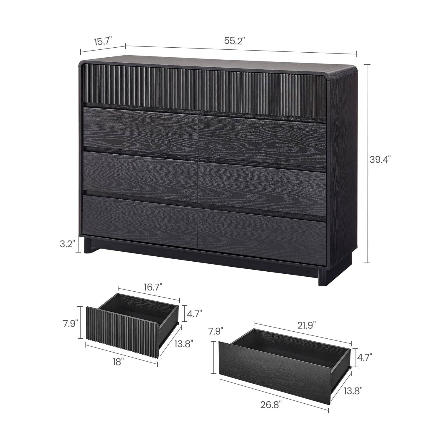 AOGLLATI Dresser Black / Engineered Wood / Modern Mid Century Modern 9-Drawer Dresser Black