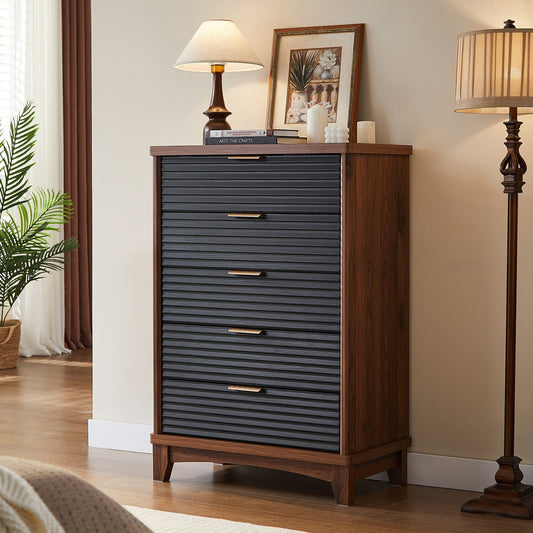 AOGLLATI Dresser Black / Engineered Wood / Retro AOGLLATI Retro Tall Dresser Black