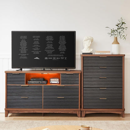 AOGLLATI Dresser Black / Engineered Wood / Retro AOGLLATI Retro Tall Dresser Black