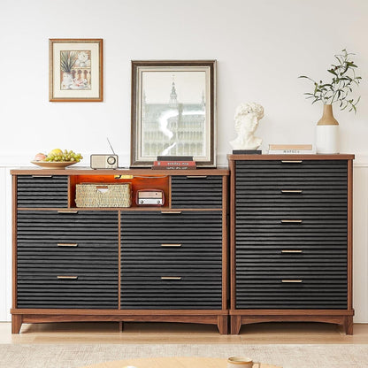 AOGLLATI Dresser Black / Engineered Wood / Retro AOGLLATI Retro Tall Dresser Black