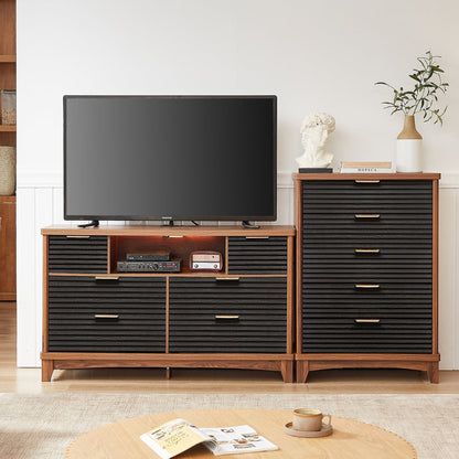 AOGLLATI Dresser Black / Engineered Wood / Retro Retro 6 Drawers Dresser Black