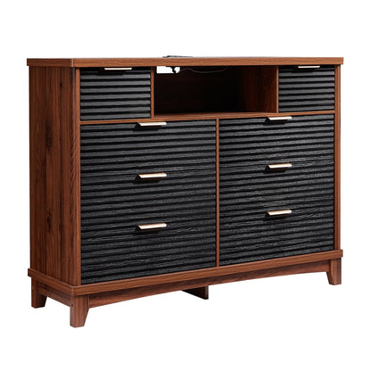 AOGLLATI Dresser Black / Engineered Wood / Retro Retro 8 Drawers Dresser Black