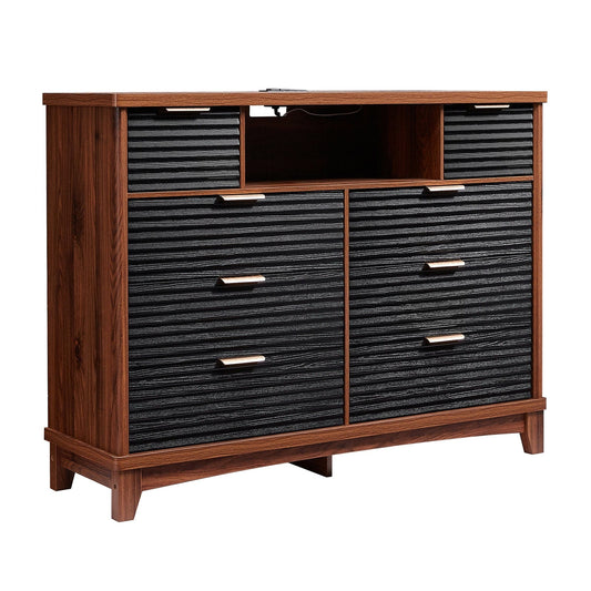 AOGLLATI Dresser Black / Engineered Wood / Retro Retro 8 Drawers Dresser Black