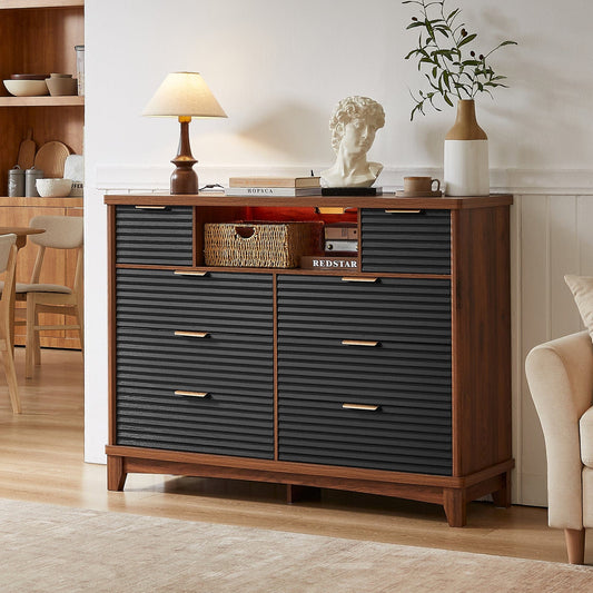 AOGLLATI Dresser Black / Engineered Wood / Retro Retro 8 Drawers Dresser Black