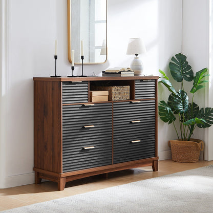 AOGLLATI Dresser Black / Engineered Wood / Retro Retro 8 Drawers Dresser Black
