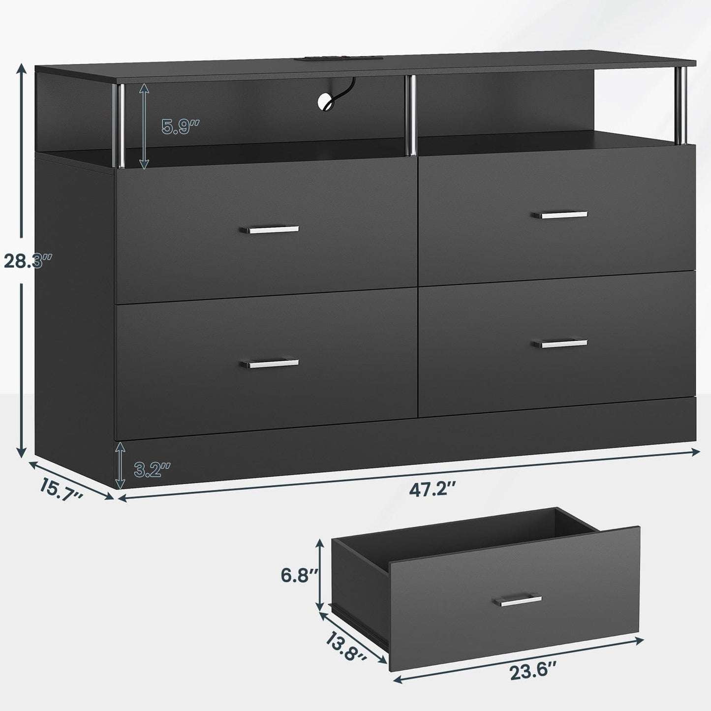 AOGLLATI Dresser Black / Modern AOGLLATI Black Dresser for Bedroom with 4 Drawers