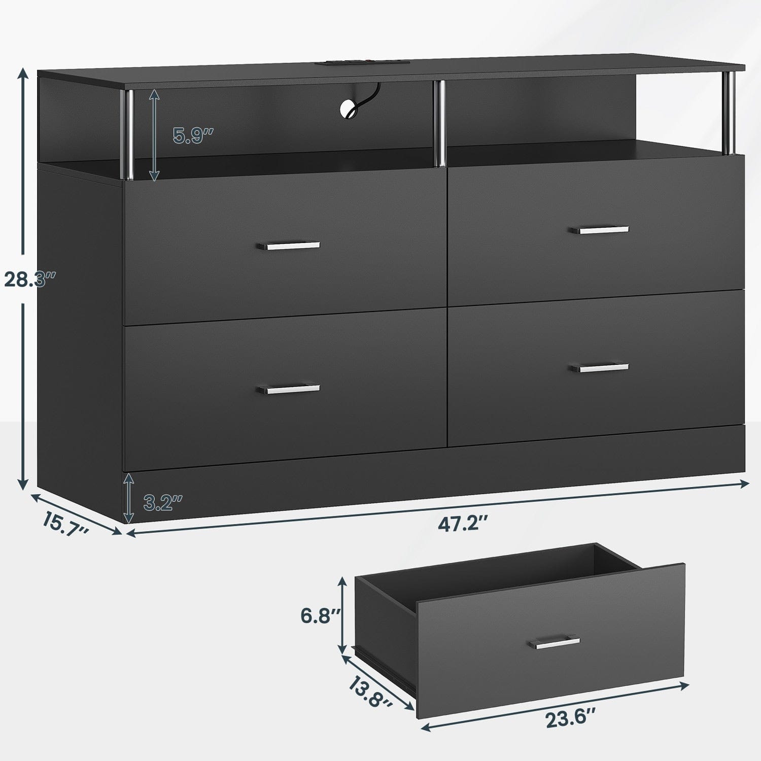 AOGLLATI Dresser Black / Modern AOGLLATI Black Dresser for Bedroom with 4 Drawers