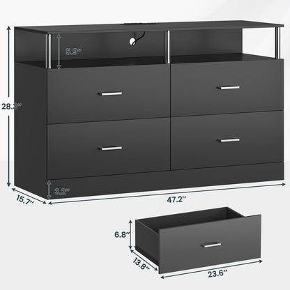 AOGLLATI Dresser Black / Modern AOGLLATI Black Dresser for Bedroom with 4 Drawers