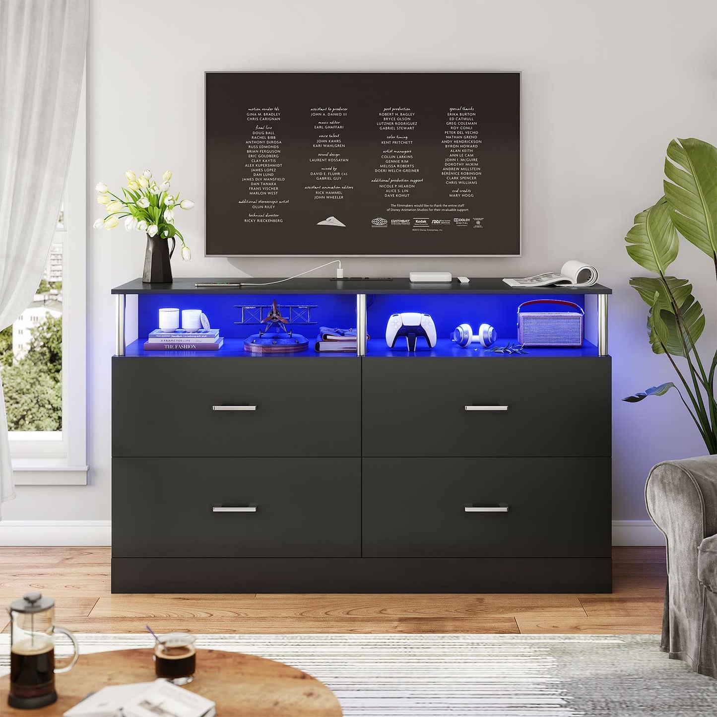 AOGLLATI Dresser Black / Modern AOGLLATI Black Dresser for Bedroom with 4 Drawers