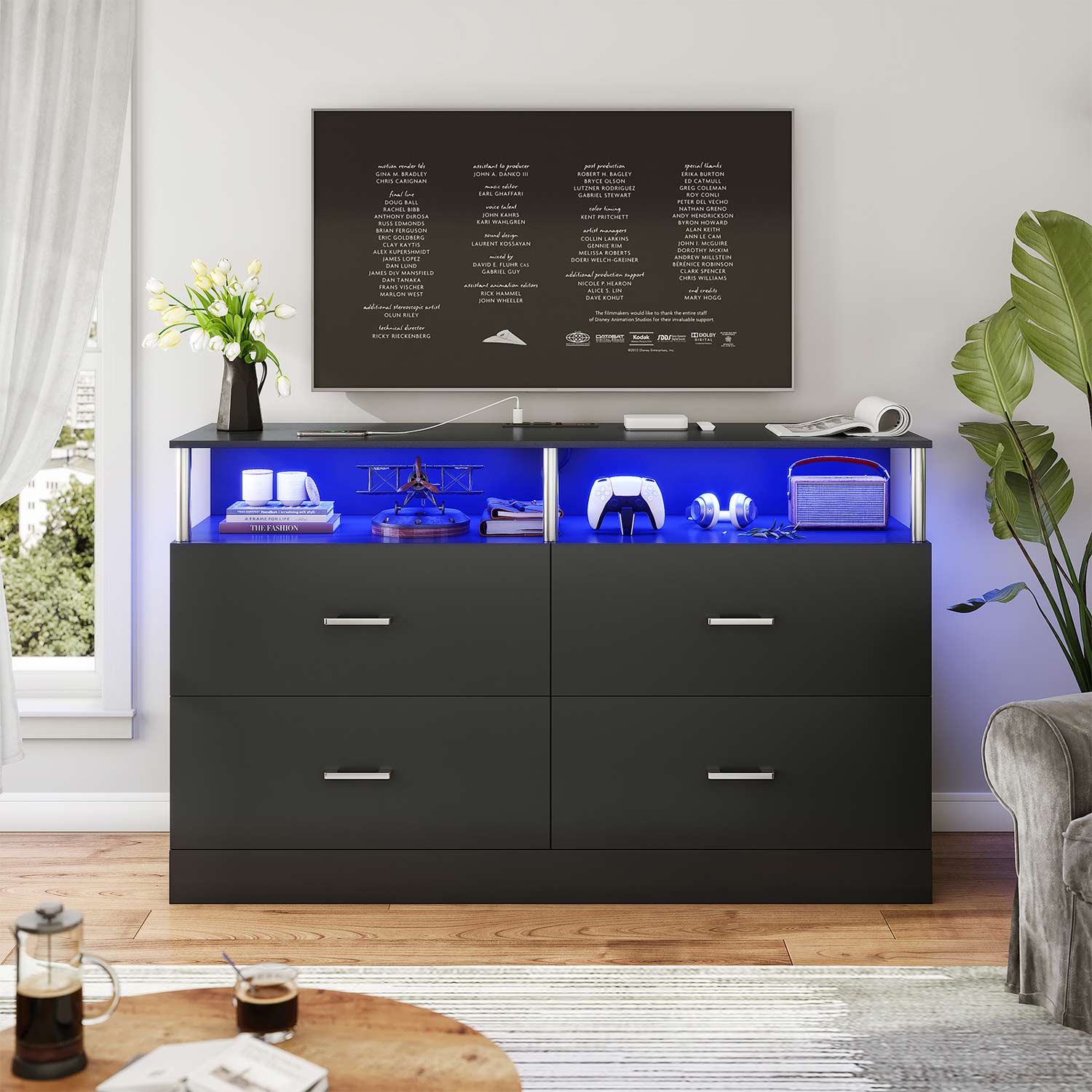 AOGLLATI Dresser Black / Modern AOGLLATI Black Dresser for Bedroom with 4 Drawers