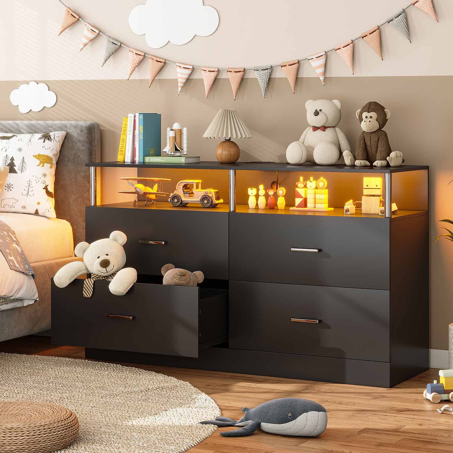 AOGLLATI Dresser Black / Modern AOGLLATI Black Dresser for Bedroom with 4 Drawers