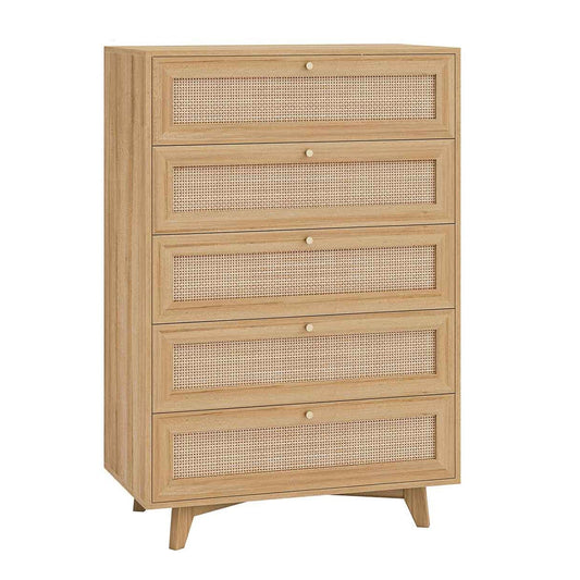 AOGLLATI Dresser Natural / Engineered Wood / Bohemian AOGLLATI Rattan Dresser for Bedroom with 5 Drawer