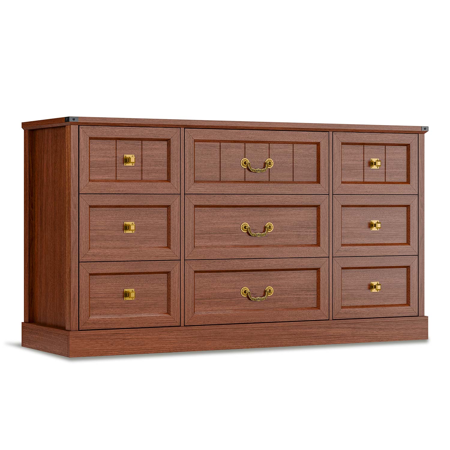 AOGLLATI Dresser Oak Brown / Engineered Wood / Modern Farmhouse 9 Drawers Dresser for Bedroom Oak Brown