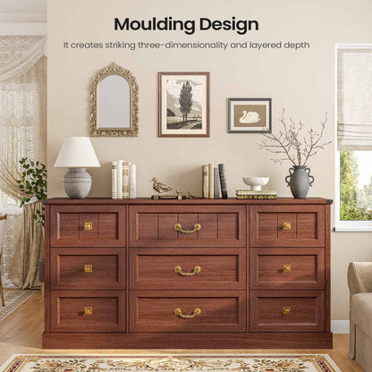 AOGLLATI Dresser Oak Brown / Engineered Wood / Modern Farmhouse 9 Drawers Dresser for Bedroom Oak Brown