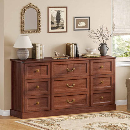 AOGLLATI Dresser Oak Brown / Engineered Wood / Modern Farmhouse 9 Drawers Dresser for Bedroom Oak Brown