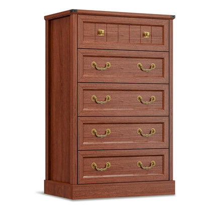 AOGLLATI Dresser Oak Brown / Engineered Wood / Modern Farmhouse Tall 5 Drawers Dresser for Bedroom Antique Oak Brown