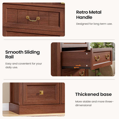 AOGLLATI Dresser Oak Brown / Engineered Wood / Modern Farmhouse Tall 5 Drawers Dresser for Bedroom Antique Oak Brown