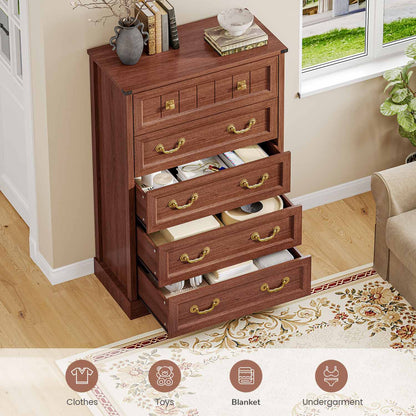 AOGLLATI Dresser Oak Brown / Engineered Wood / Modern Farmhouse Tall 5 Drawers Dresser for Bedroom Antique Oak Brown