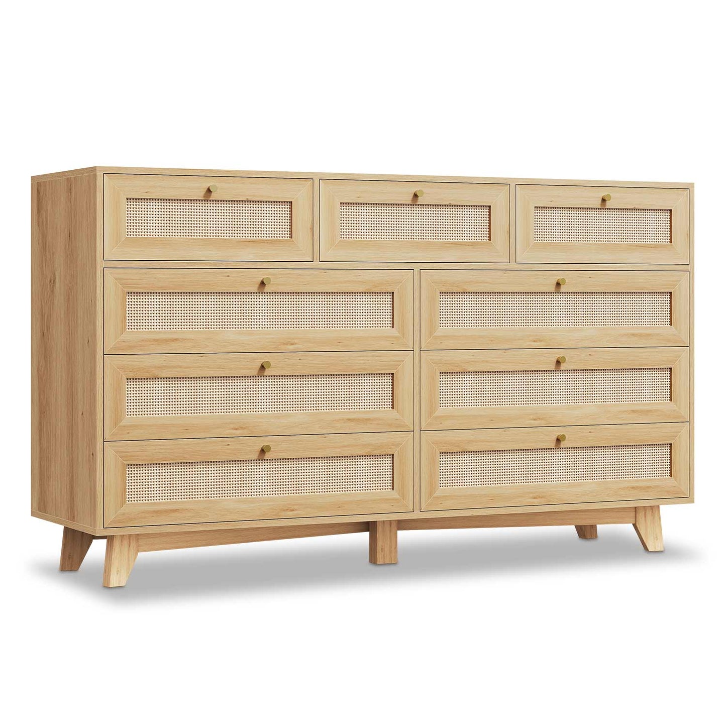 AOGLLATI Dresser Rattan / Engineered Wood / Bohemian Rattan 9 Drawer Dresser Wood