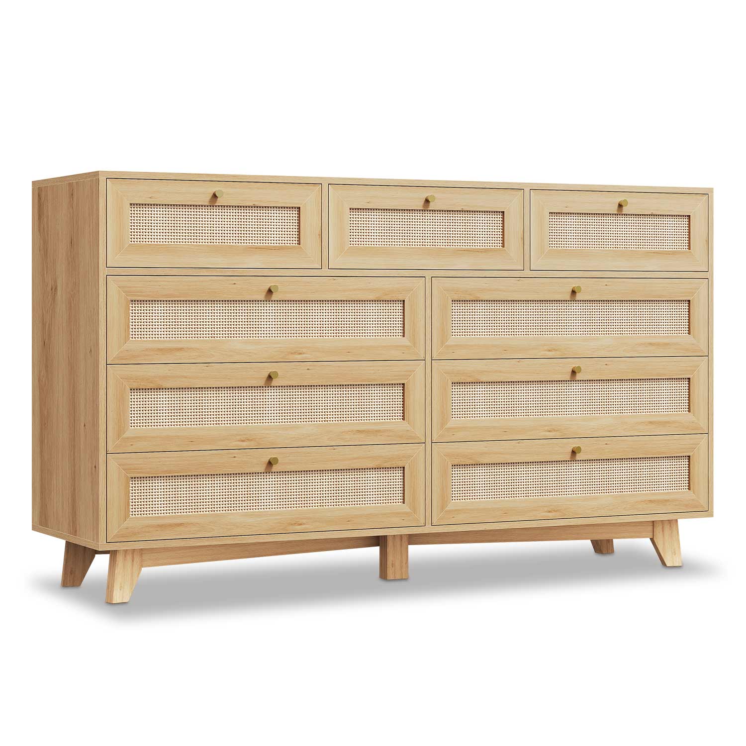 AOGLLATI Dresser Rattan / Engineered Wood / Bohemian Rattan 9 Drawer Dresser Wood