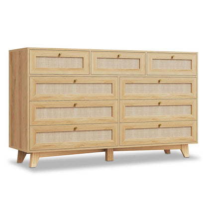 AOGLLATI Dresser Rattan / Engineered Wood / Bohemian Rattan 9 Drawer Dresser Wood