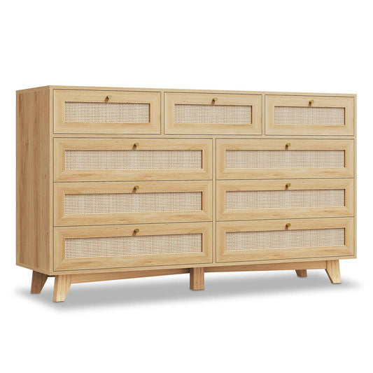 AOGLLATI Dresser Rattan / Engineered Wood / Bohemian Rattan 9 Drawer Dresser Wood