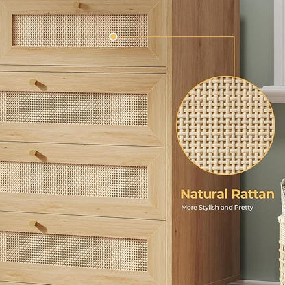 AOGLLATI Dresser Rattan / Engineered Wood / Bohemian Rattan 9 Drawer Dresser Wood