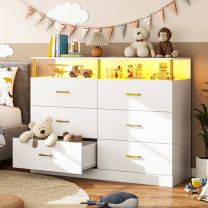 AOGLLATI Dresser White / Engineered Wood / Modern AOGLLATI Dresser for Bedroom with 6 Drawers White
