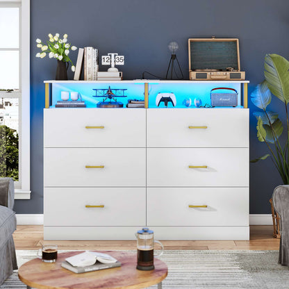 AOGLLATI Dresser White / Engineered Wood / Modern AOGLLATI Dresser for Bedroom with 6 Drawers White